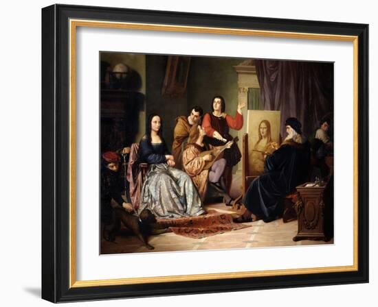 Leonardo Da Vinci Painting the Mona Lisa-Cesare Maccari-Framed Giclee Print