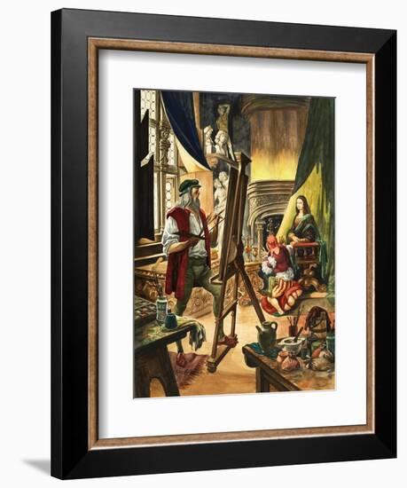 Leonardo Da Vinci Painting the Portrait of the Mona Lisa-Peter Jackson-Framed Giclee Print