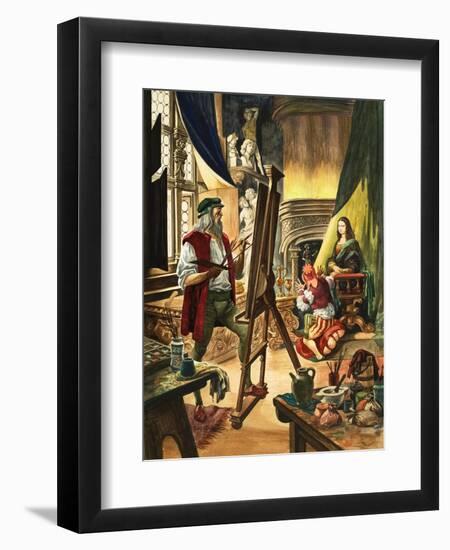 Leonardo Da Vinci Painting the Portrait of the Mona Lisa-Peter Jackson-Framed Giclee Print