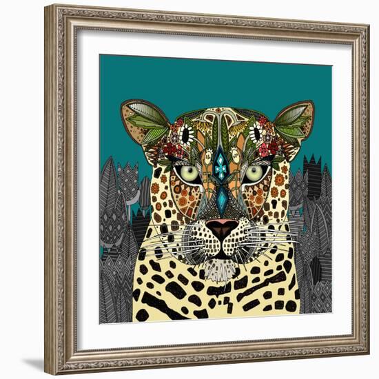 Leopard Queen Teal-Sharon Turner-Framed Art Print