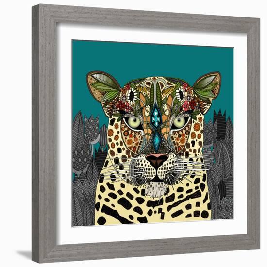 Leopard Queen Teal-Sharon Turner-Framed Art Print