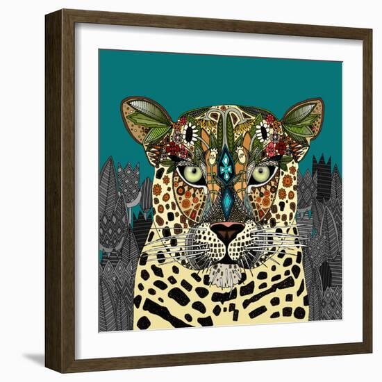 Leopard Queen Teal-Sharon Turner-Framed Art Print