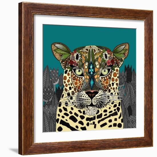 Leopard Queen Teal-Sharon Turner-Framed Art Print