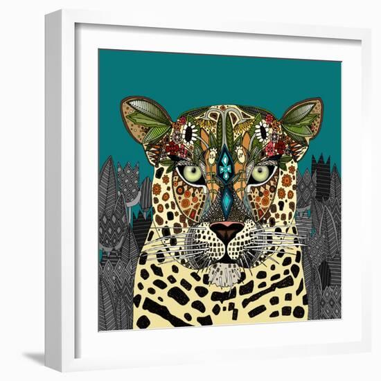 Leopard Queen Teal-Sharon Turner-Framed Art Print