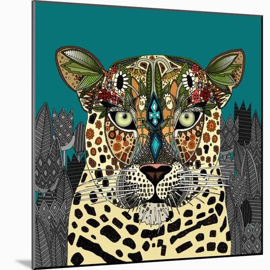 Leopard Queen Teal-Sharon Turner-Mounted Art Print