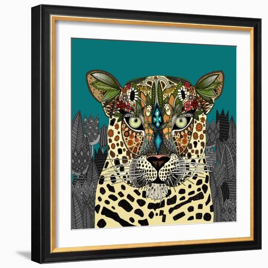 Leopard Queen Teal-Sharon Turner-Framed Art Print