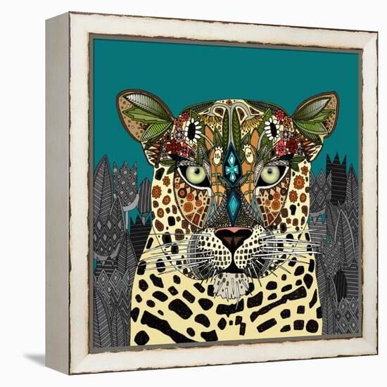 Leopard Queen Teal-Sharon Turner-Framed Stretched Canvas