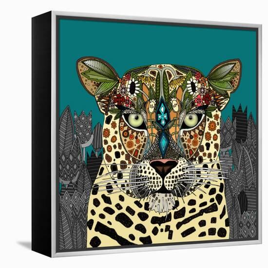 Leopard Queen Teal-Sharon Turner-Framed Stretched Canvas