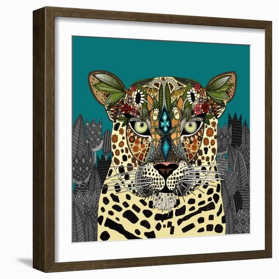 Leopard Queen Teal-Sharon Turner-Framed Premium Giclee Print