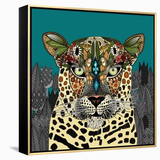 Leopard Queen Teal-Sharon Turner-Framed Stretched Canvas