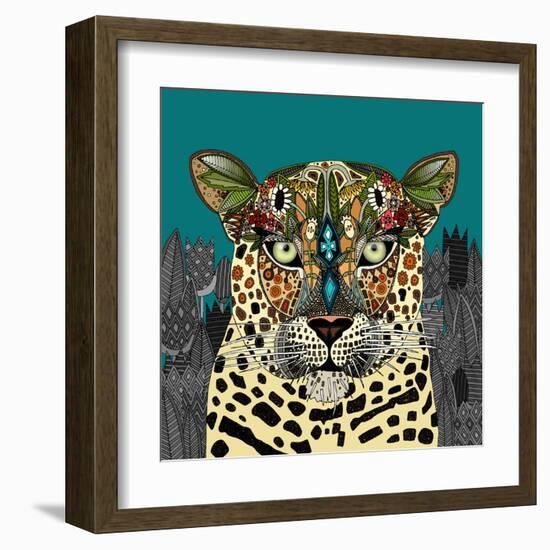 Leopard Queen Teal-Sharon Turner-Framed Art Print