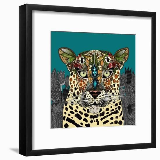 Leopard Queen Teal-Sharon Turner-Framed Art Print