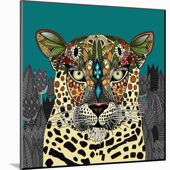 Leopard Queen Teal-Sharon Turner-Mounted Art Print