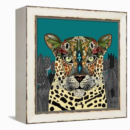 Leopard Queen Teal-Sharon Turner-Framed Stretched Canvas