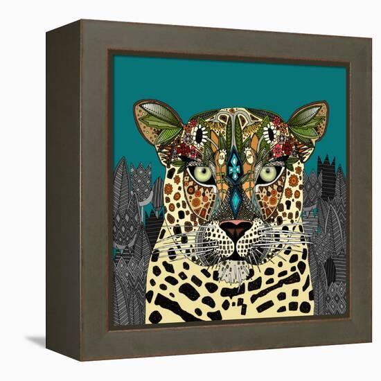 Leopard Queen Teal-Sharon Turner-Framed Stretched Canvas