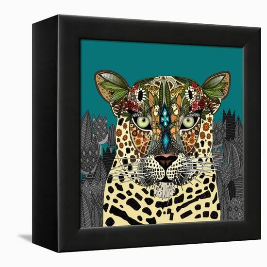 Leopard Queen Teal-Sharon Turner-Framed Stretched Canvas