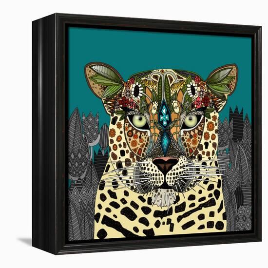 Leopard Queen Teal-Sharon Turner-Framed Stretched Canvas