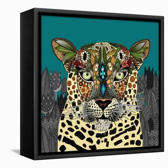 Leopard Queen Teal-Sharon Turner-Framed Stretched Canvas