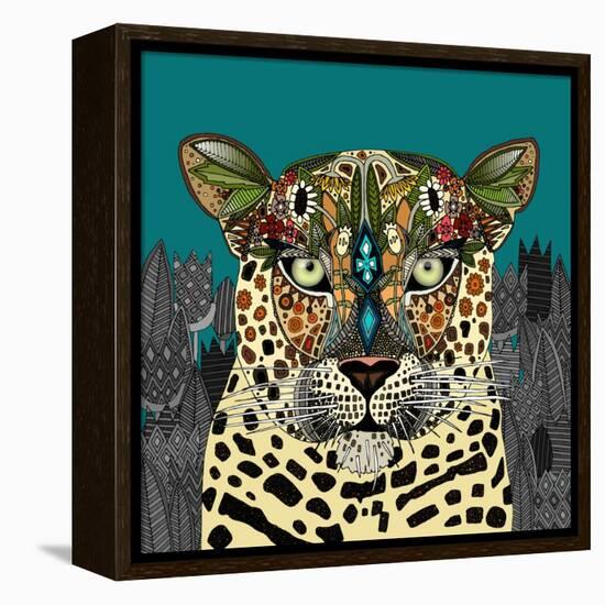 Leopard Queen Teal-Sharon Turner-Framed Stretched Canvas