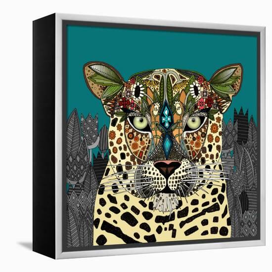 Leopard Queen Teal-Sharon Turner-Framed Stretched Canvas