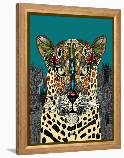 Leopard Queen Teal-Sharon Turner-Framed Stretched Canvas