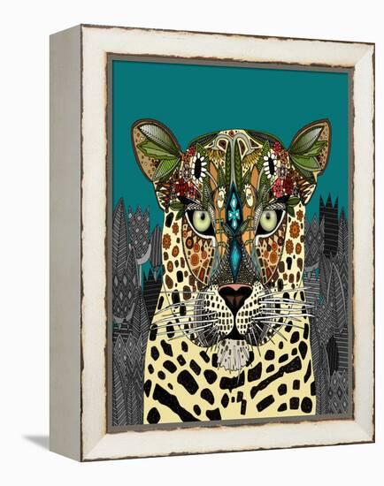 Leopard Queen Teal-Sharon Turner-Framed Stretched Canvas