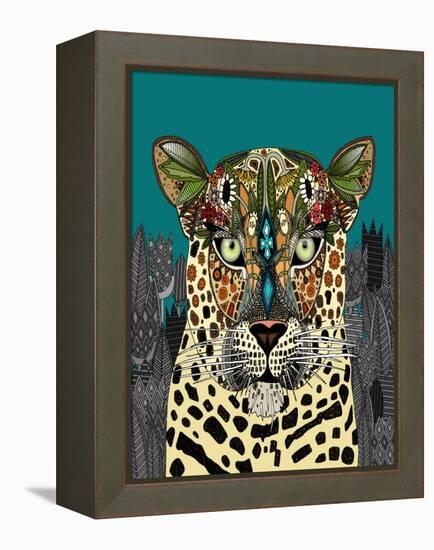 Leopard Queen Teal-Sharon Turner-Framed Stretched Canvas