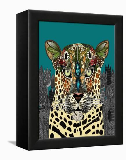 Leopard Queen Teal-Sharon Turner-Framed Stretched Canvas