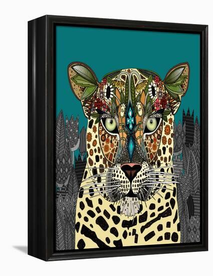 Leopard Queen Teal-Sharon Turner-Framed Stretched Canvas