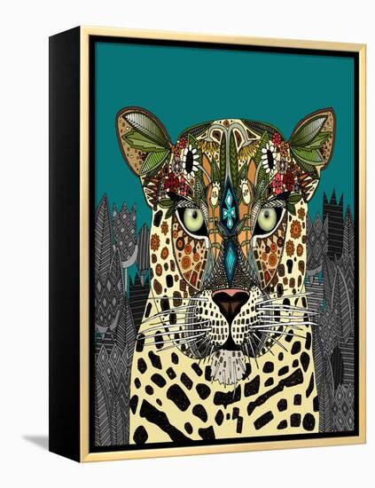 Leopard Queen Teal-Sharon Turner-Framed Stretched Canvas