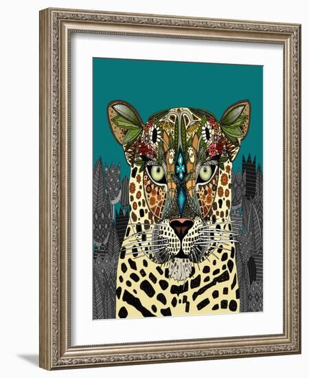 Leopard Queen Teal-Sharon Turner-Framed Art Print