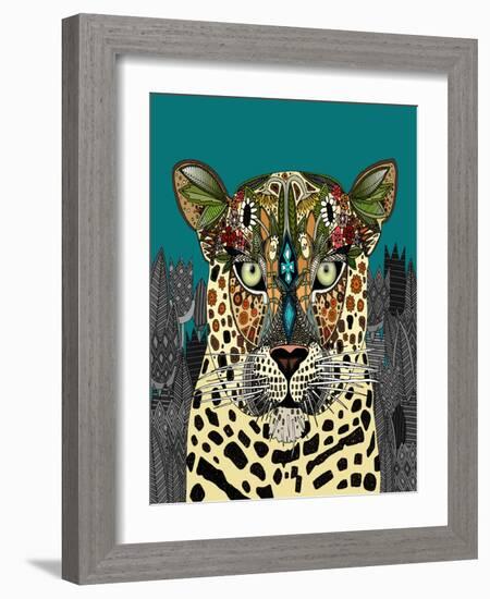 Leopard Queen Teal-Sharon Turner-Framed Art Print