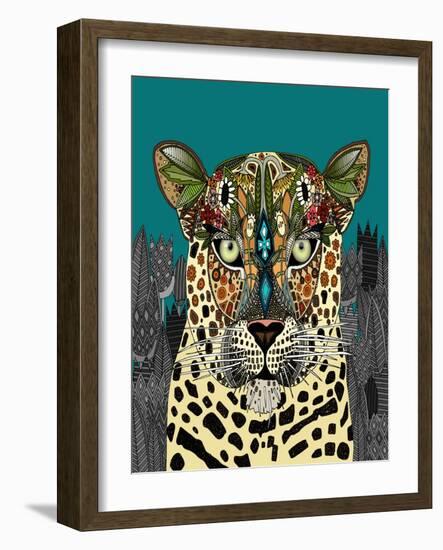 Leopard Queen Teal-Sharon Turner-Framed Art Print