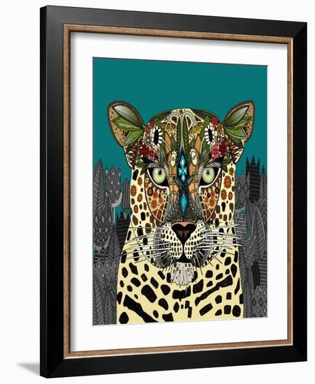 Leopard Queen Teal-Sharon Turner-Framed Art Print