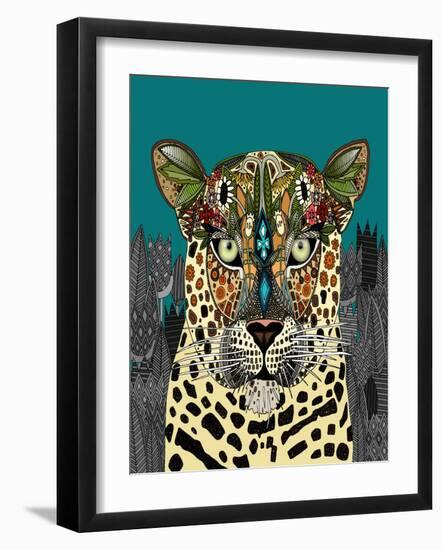 Leopard Queen Teal-Sharon Turner-Framed Art Print