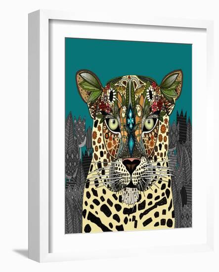 Leopard Queen Teal-Sharon Turner-Framed Art Print