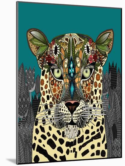 Leopard Queen Teal-Sharon Turner-Mounted Art Print