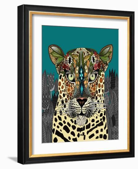 Leopard Queen Teal-Sharon Turner-Framed Art Print