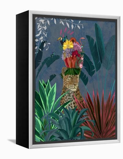 Leopard with Headdress-Fab Funky-Framed Stretched Canvas