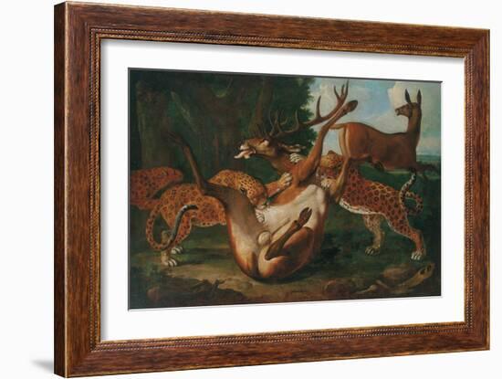 Leopards Attacking Deer in a Landscape-Carl Borromaus Andreas Ruthart-Framed Giclee Print