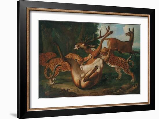 Leopards Attacking Deer in a Landscape-Carl Borromaus Andreas Ruthart-Framed Giclee Print