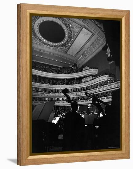 Leopold Stokowski Conducting the New York Philharmonic Orchestra in Performance at Carnegie Hall-Gjon Mili-Framed Premier Image Canvas