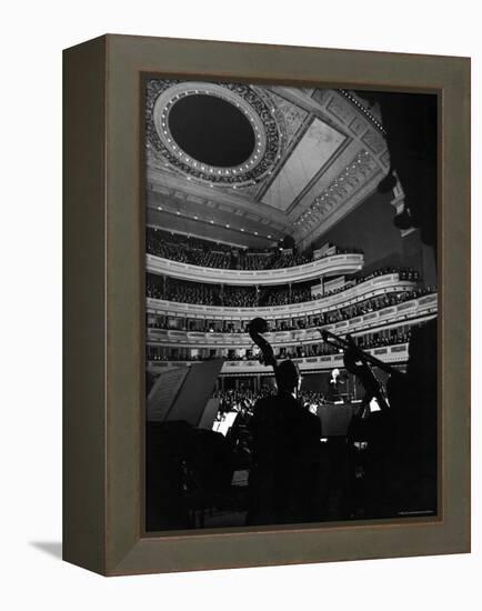 Leopold Stokowski Conducting the New York Philharmonic Orchestra in Performance at Carnegie Hall-Gjon Mili-Framed Premier Image Canvas