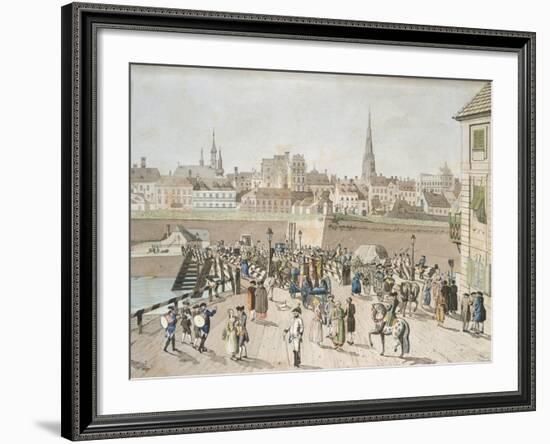 Leopoldstadt Bridge in Vienna Engraving, Austria 18th Century-null-Framed Giclee Print