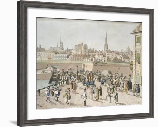 Leopoldstadt Bridge in Vienna Engraving, Austria 18th Century-null-Framed Giclee Print