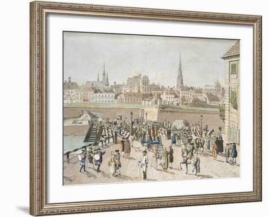 Leopoldstadt Bridge in Vienna Engraving, Austria 18th Century-null-Framed Giclee Print