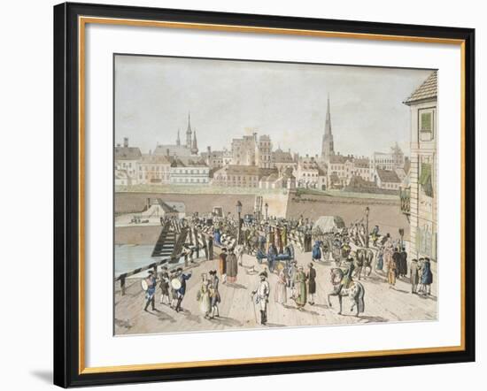 Leopoldstadt Bridge in Vienna Engraving, Austria 18th Century-null-Framed Giclee Print