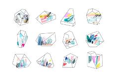 Set of Geometric Outline Shapes and Crystals-Lera Efremova-Art Print