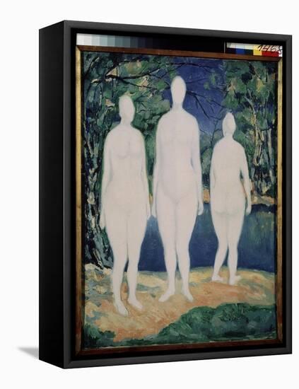 Les Baigneurs (The Bathers). Trois Silhouettes Blanches Et Nues, Se Tenant Pres D'une Riviere, En E-Kazimir Severinovich Malevich-Framed Premier Image Canvas