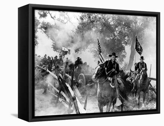 Les Cavaliers THE HORSE SOLDIERS by John Ford with John Wayne, 1959 (b/w photo)-null-Framed Stretched Canvas